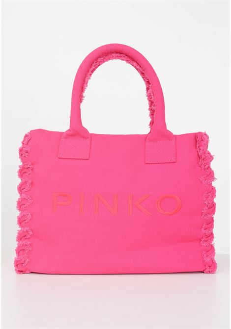 Women's beach shopper in pink pinko-antique gold recycled canvas PINKO | 100782-A1WQN17Q
