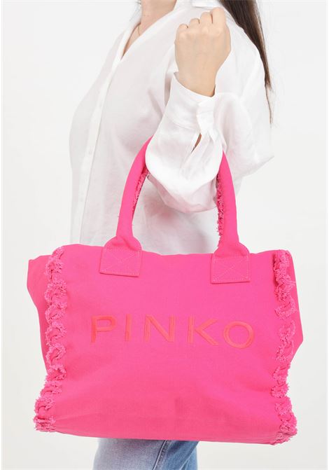 Beach shopper da donna in canvas riciclato pink pinko-antique gold PINKO | 100782-A1WQN17Q