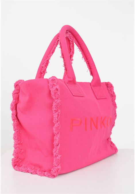Women's beach shopper in pink pinko-antique gold recycled canvas PINKO | 100782-A1WQN17Q