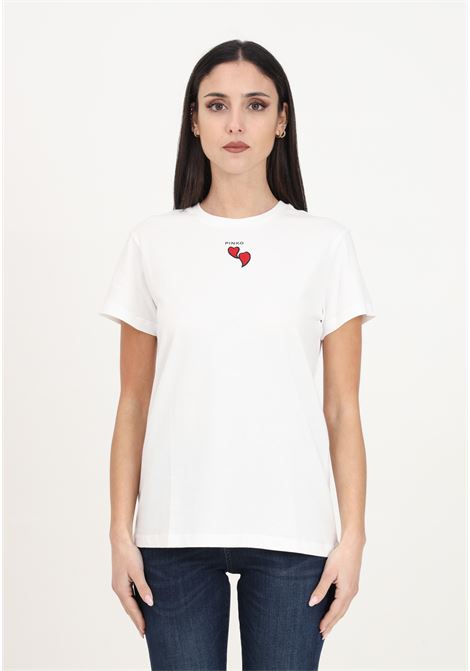 T-shirt da donna bianca con ricamo cuori rossi PINKO | T-shirt | 100789-A1P8Z07