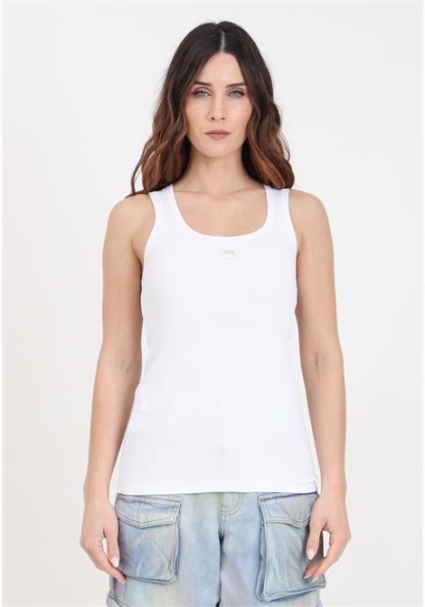White women's tank top with love birds embroidery PINKO | Tops | 100807-A0PUZ04