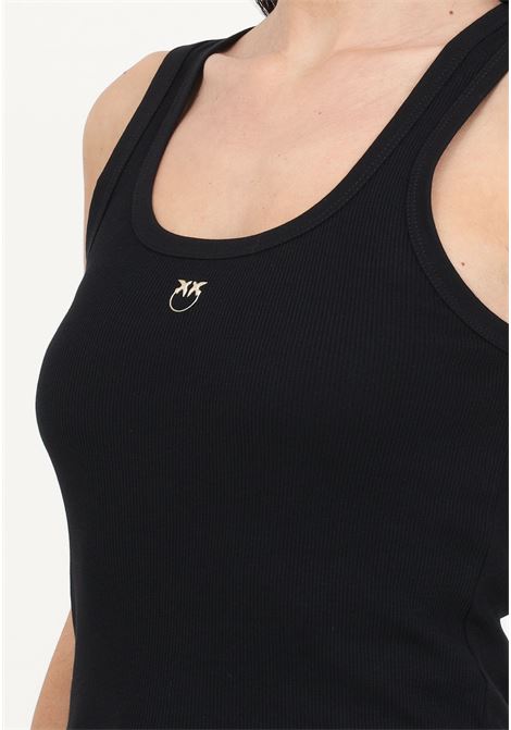 Black limousine women's tank top with love birds embroidery PINKO | Tops | 100807-A0PUZ99
