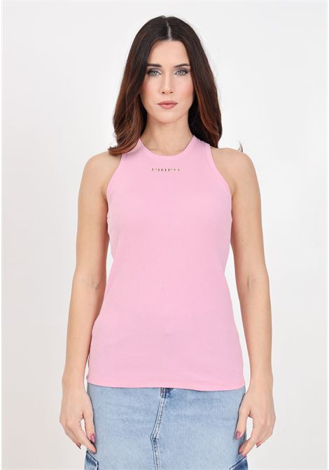 Women's pink orchid ribbed lettering logo top PINKO | Tops | 100822-A15EN98