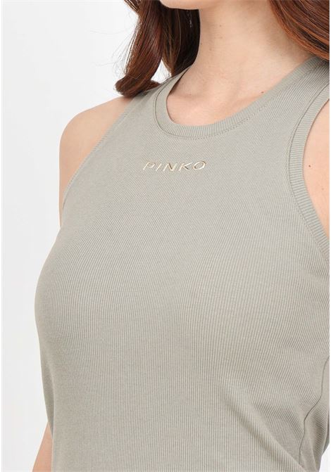 Women's military green ribbed top with lettering logo PINKO | Tops | 100822-A15EU84