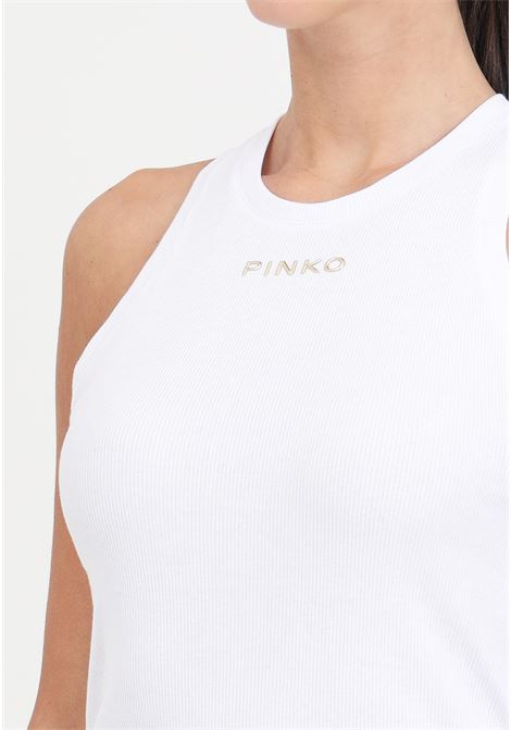 Women's white ribbed top with lettering logo PINKO | 100822-A15EZ04