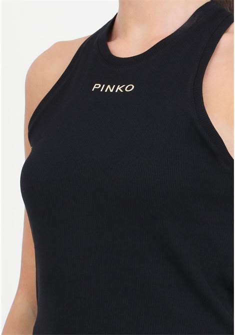 Top donna nero a costine lettering logo PINKO | 100822-A15EZ99