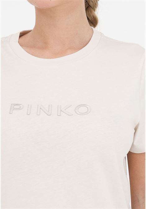 T-shirt da donna beige ricamo logo pinko PINKO | T-shirt | 101752-A1NWC32