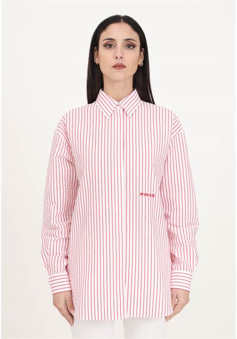 Camicia da donna seersucker a righe rosse e bianche PINKO | Camicie | 102476-A1O9ZR2