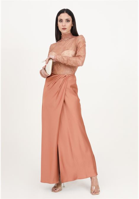 Elegant long blush brown women's skirt in hammered satin PINKO | 102769-Z345L44