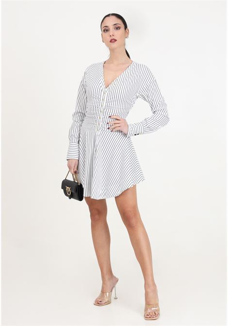 Short women's shirt dress with black and white vertical stripes PINKO | 102773-A1PFZZ1