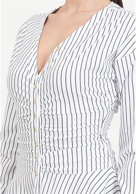Short women's shirt dress with black and white vertical stripes PINKO | Dresses | 102773-A1PFZZ1