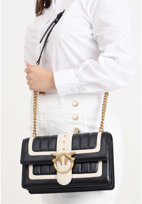 Black and beige women's bag Love classic single side sheep nappa line quilt PINKO | 102823-A1F1ZZ2Q