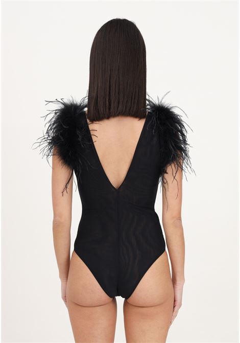 Elegant sleeveless limousine black women's bodysuit with feathers on the shoulders PINKO | 102836-A1JQZ99