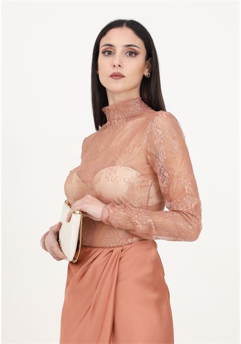 Nude/gold colored long-sleeved women's shirt in stretch laminated lace PINKO | Tops | 102853-A1JWNH3
