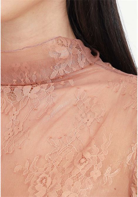 Nude/gold colored long-sleeved women's shirt in stretch laminated lace PINKO | Tops | 102853-A1JWNH3