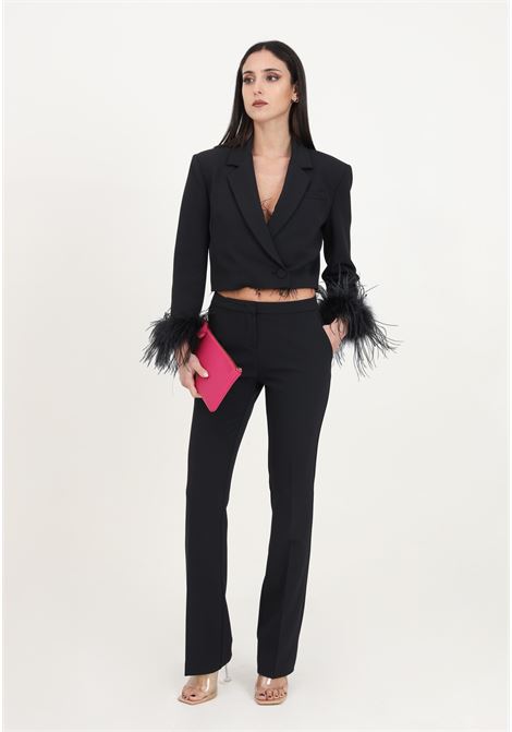 Pantaloni da donna eleganti nero limousine in tessuto crêpe tecnico stretch PINKO | Pantaloni | 102862-A0HCZ99