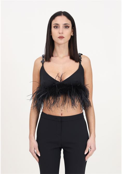 Women's limousine black bralette top with feathers and payette with stones on the straps PINKO | Tops | 102884-A1JXZ99