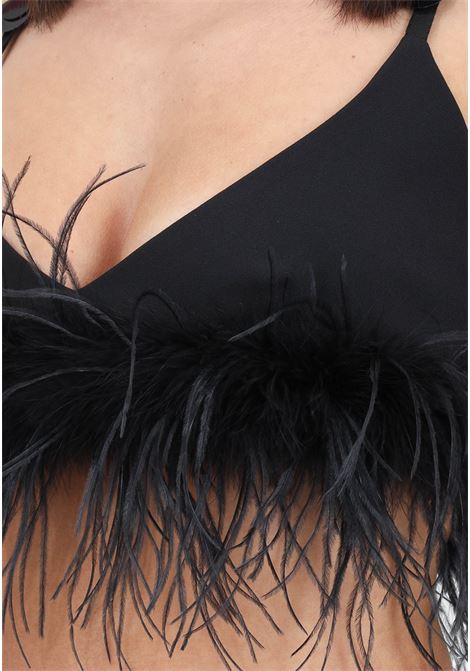 Women's limousine black bralette top with feathers and payette with stones on the straps PINKO | Tops | 102884-A1JXZ99