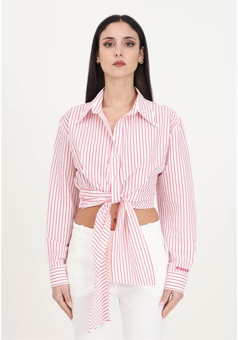Short women's seersucker shirt with white and red stripes PINKO | Shirt | 103061-A1O9ZR2
