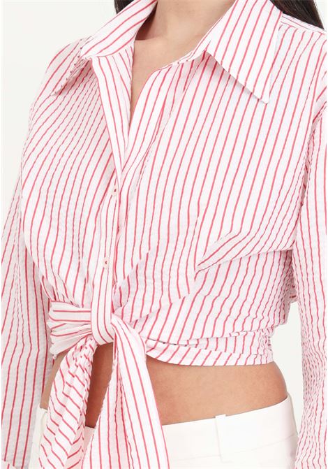 Camicia corta da donna seersucker a righe bianche e rosse PINKO | Camicie | 103061-A1O9ZR2