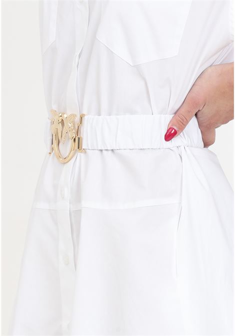 Women's white shirt dress midi dress with love birds plaque belt PINKO | 103111-A1P4Z04