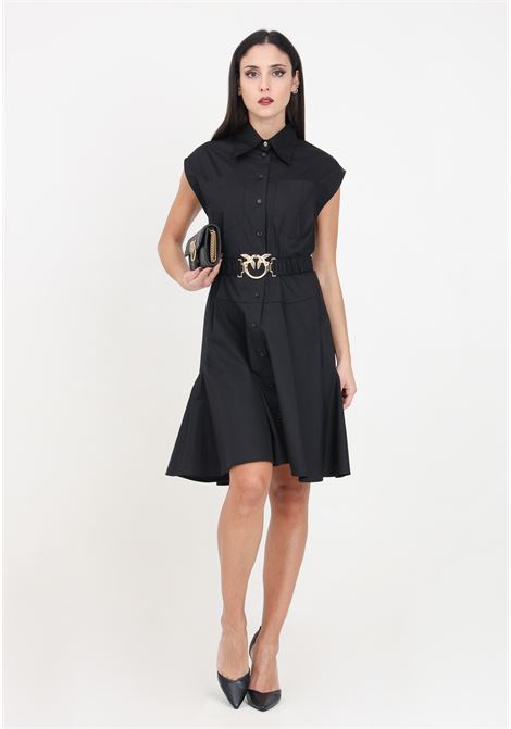 Women's black shirt dress midi dress with love birds plaque belt PINKO | Dresses | 103111-A1P4Z99