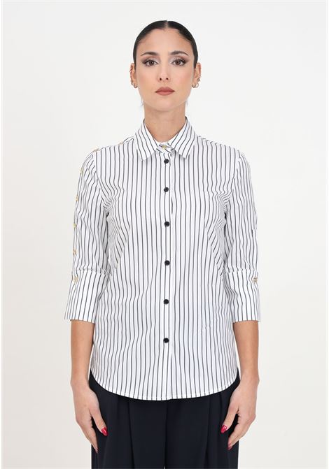 Camicia da donna a fantasia rigata bianca e nera PINKO | Camicie | 103114-A1PFZZ1