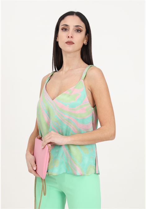 Women's multicolored green/pink satin tank top with splash print PINKO | Tops | 103117-A1NQSN2
