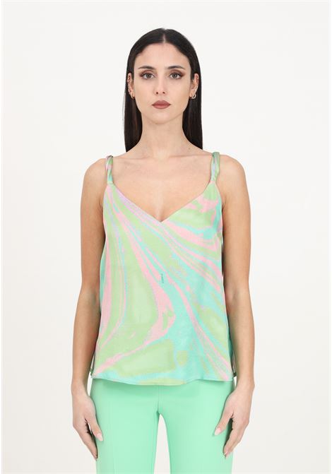 Women's multicolored green/pink satin tank top with splash print PINKO | Tops | 103117-A1NQSN2