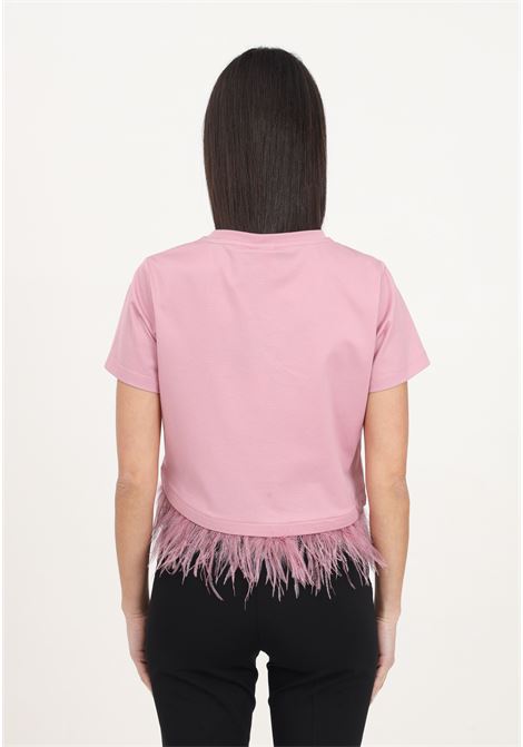 T-shirt da donna rosa orchidea pinko cities con piume PINKO | T-shirt | 103130-A1LVN98