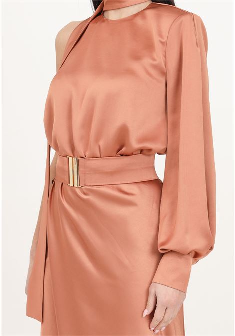Long blush brown one-shoulder women's dress with belt PINKO | 103146-Z345L44