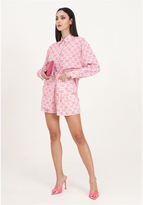 Shorts da donna color burro/rosa in mussola di cotone monogram ricamata PINKO | Shorts | 103192-A1Q1DN3