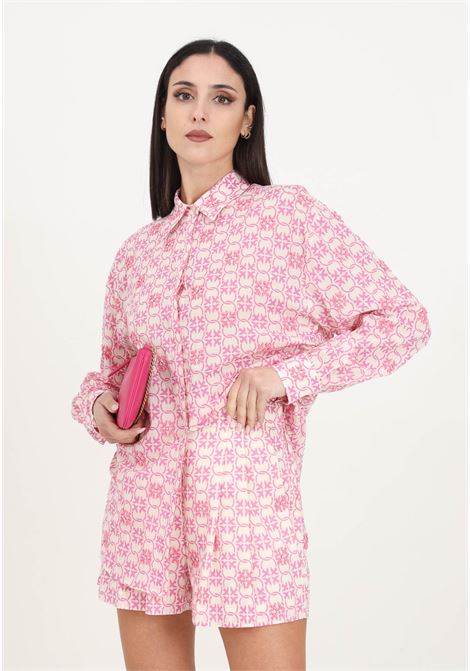 Butter/pink shirt in embroidered monogram muslin PINKO | Shirt | 103194-A1Q1DN3
