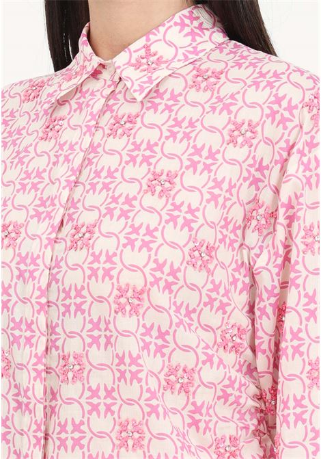 Camicia burro/rosa in mussola monogram ricamata PINKO | Camicie | 103194-A1Q1DN3