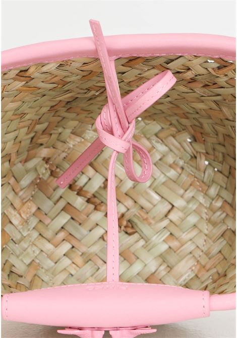 Borsa da donna rosa e beige Love summer secchiello in rafia PINKO | Borse | 103325-A1RLCP1B