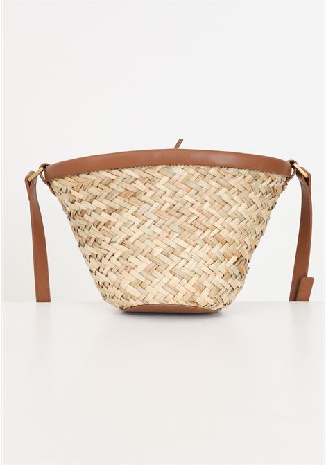 Brown and beige women's bag Love summer raffia bucket PINKO | 103325-A1RLLP4Q