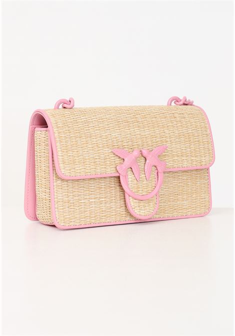Mini love bag da donna light in rafia e pelle naturale rosa-block color PINKO | 103335-A1RQCP1B