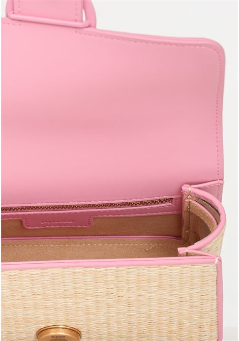 Light women's mini love bag in raffia and pink-block color natural leather PINKO | 103335-A1RQCP1B