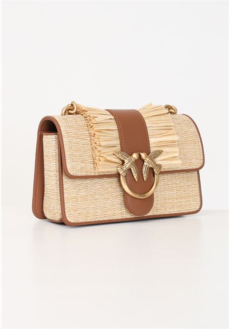 Light mini love bag for women in raffia and leather with natural and antique gold leather fringes PINKO | 103335-A1RSLP4Q