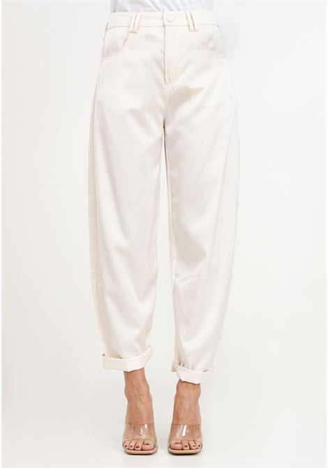 Women's ivory barrel leg satin trousers PINKO | Pants | 103350-A1U1P97