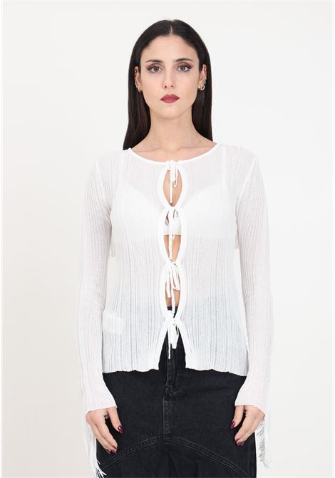 Lightweight white women's cardigan with fringes on the back PINKO | Cardigan | 103507-A1V8Z05