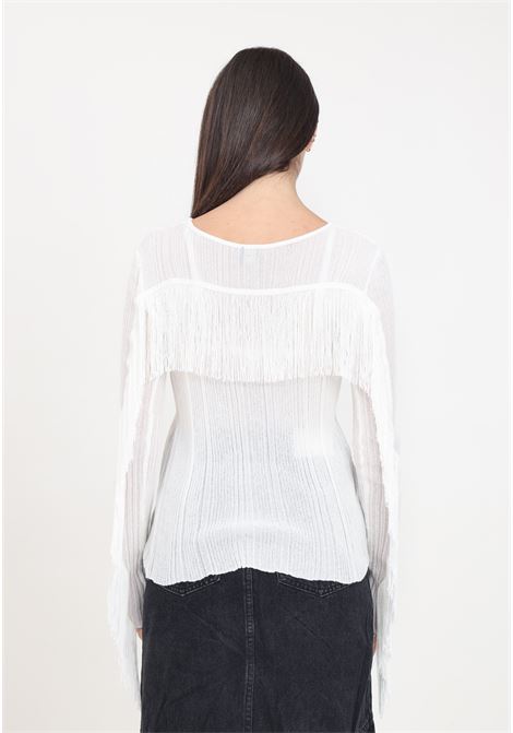 Lightweight white women's cardigan with fringes on the back PINKO | Cardigan | 103507-A1V8Z05