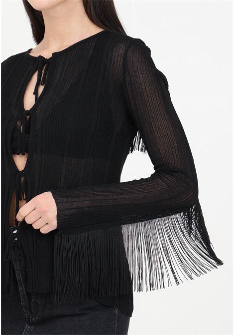 Lightweight black women's cardigan with fringes on the back PINKO | Cardigan | 103507-A1V8Z99