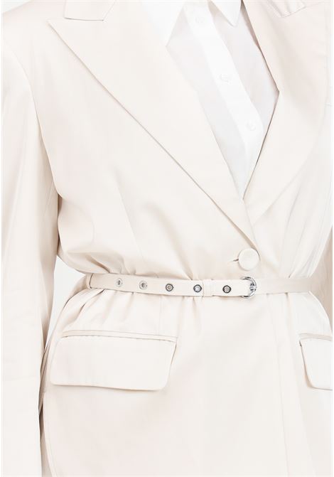 Ivory women's satin blazer with thin belt PINKO | Blazer | 103567-A1U1P97