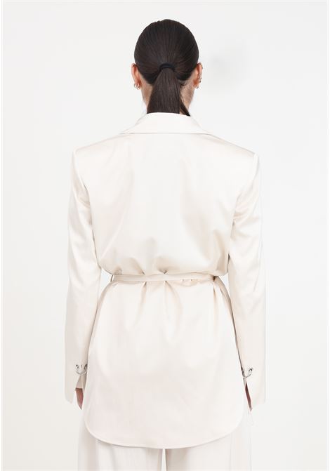 Ivory women's satin blazer with thin belt PINKO | Blazer | 103567-A1U1P97