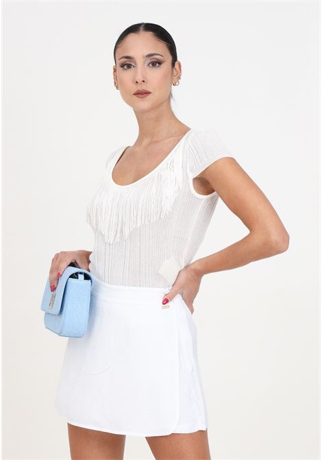 White ribbed women's top with thin fringes PINKO | Tops | 103588-A1V8Z05