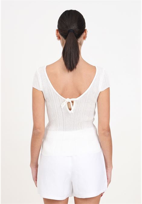 White ribbed women's top with thin fringes PINKO | 103588-A1V8Z05