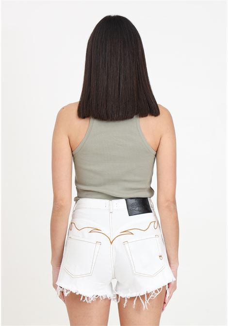 Shorts da donna bianchi sfrangiati con ricamo sul retro PINKO | 103627-A1VDZ05
