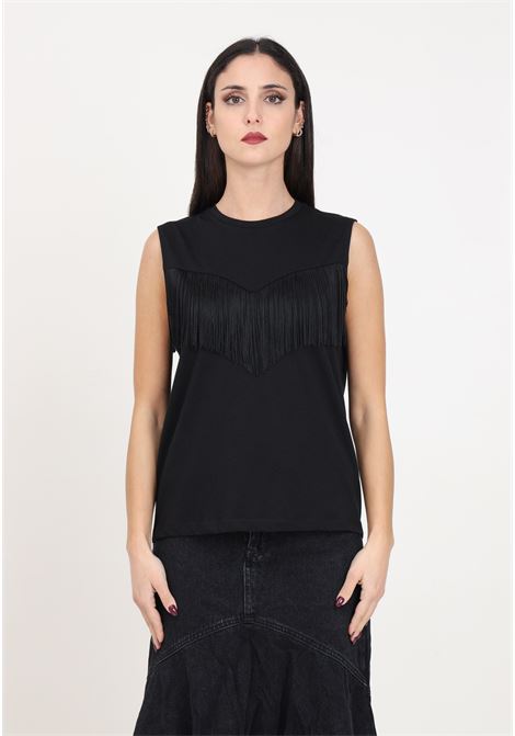 Black sleeveless women's t-shirt with thin fringes PINKO | 103726-A1XSZ99