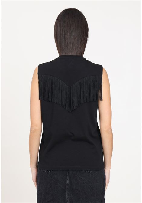 T-shirt da donna nera smanicata con frange sottili PINKO | T-shirt | 103726-A1XSZ99